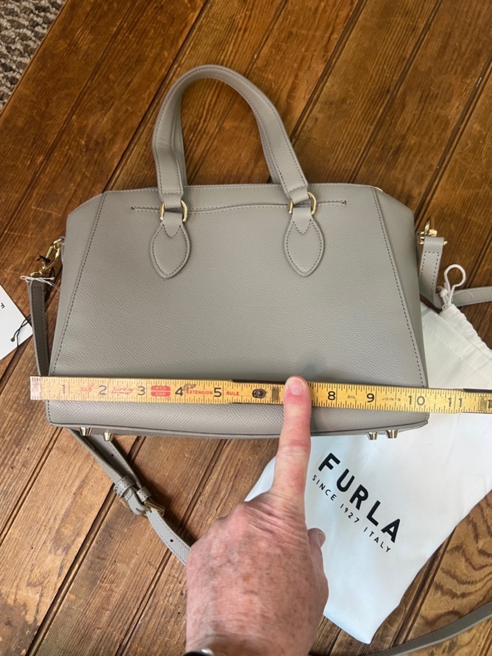 Furla bag Light Gray Pebbled Leather Satchel with Gold Charm New NWT - Picture 2 of 7